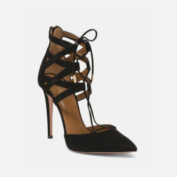 AQUAZZURA Belgravia Suede Black Strappy Heels Stiletto - BRAND NEW NEVER WORN - Picture 3 of 15